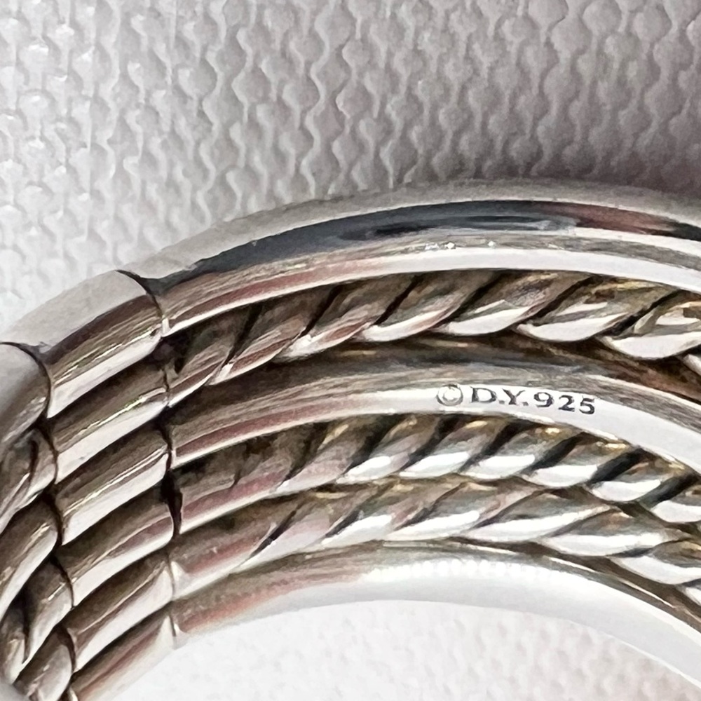 David Yurman Sterling Silver Pave Diamond Stax Six Row Band Ring - Picture 11 of 11